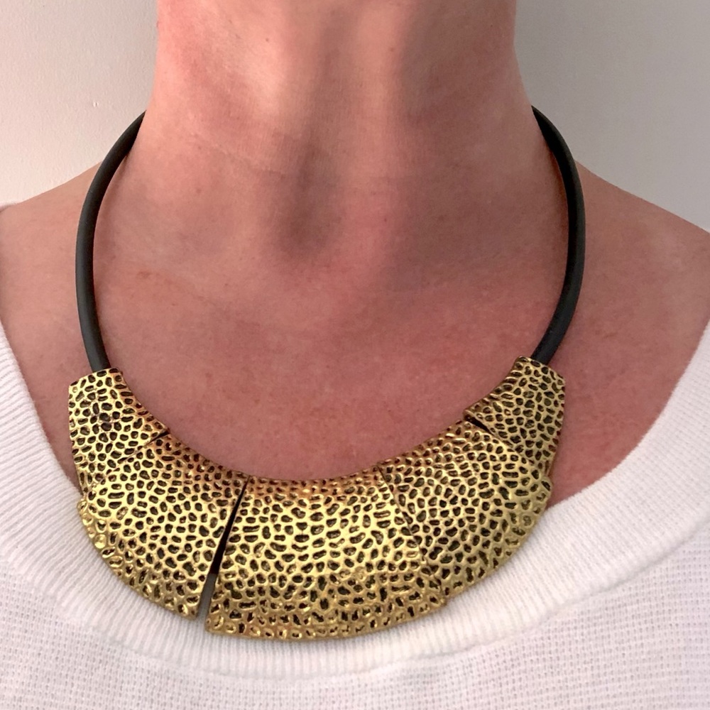 Gold Hammered Metal Statement Necklace